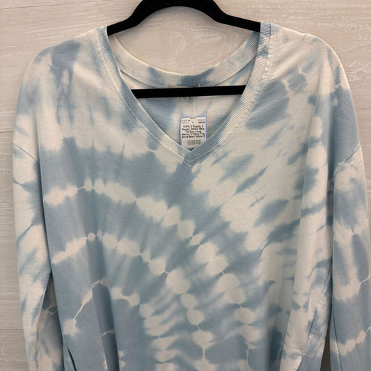 Z Supply White/ Blue Tie Dye Long Sleeve V Neck Top Small