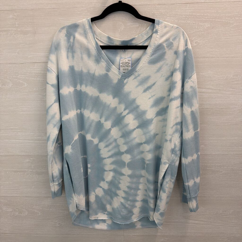Z Supply White/ Blue Tie Dye Long Sleeve V Neck Top Small