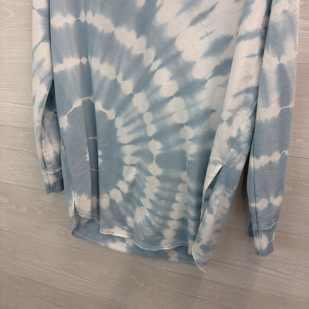 Z Supply White/ Blue Tie Dye Long Sleeve V Neck Top Small