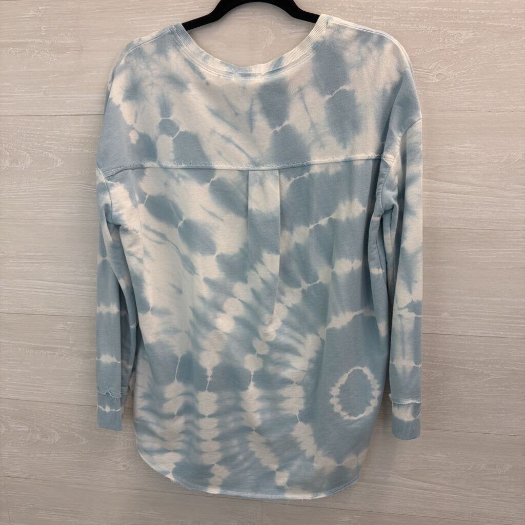 Z Supply White/ Blue Tie Dye Long Sleeve V Neck Top Small