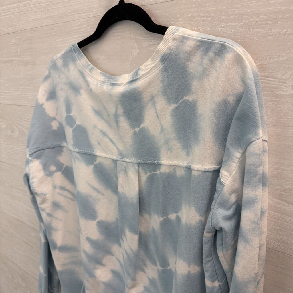Z Supply White/ Blue Tie Dye Long Sleeve V Neck Top Small