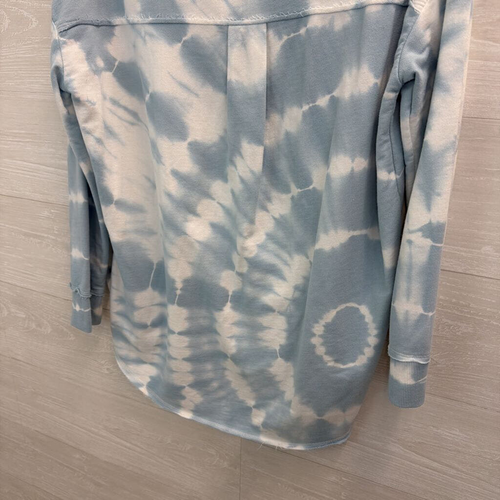 Z Supply White/ Blue Tie Dye Long Sleeve V Neck Top Small