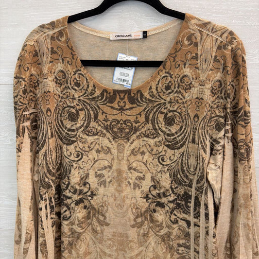 Origami Brown Print Long Sleeve Top Small