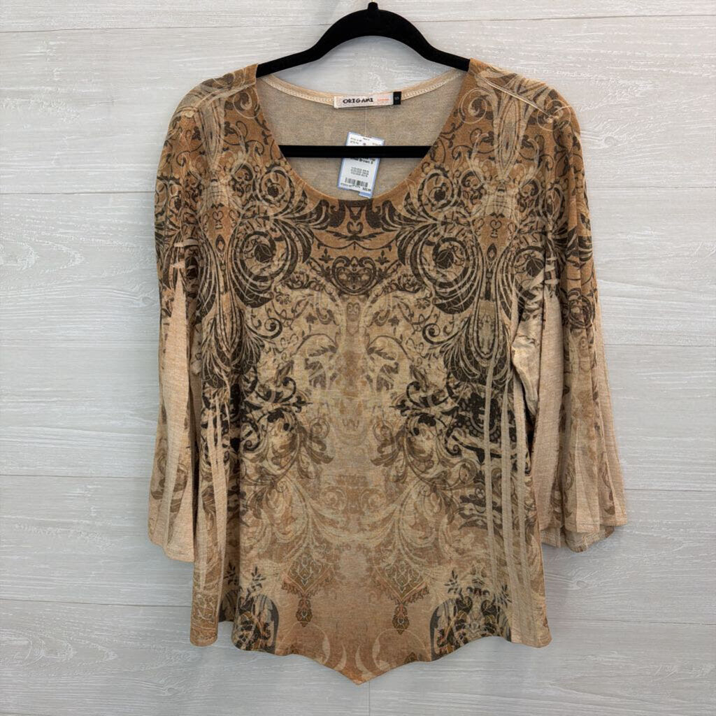 Origami Brown Print Long Sleeve Top Small