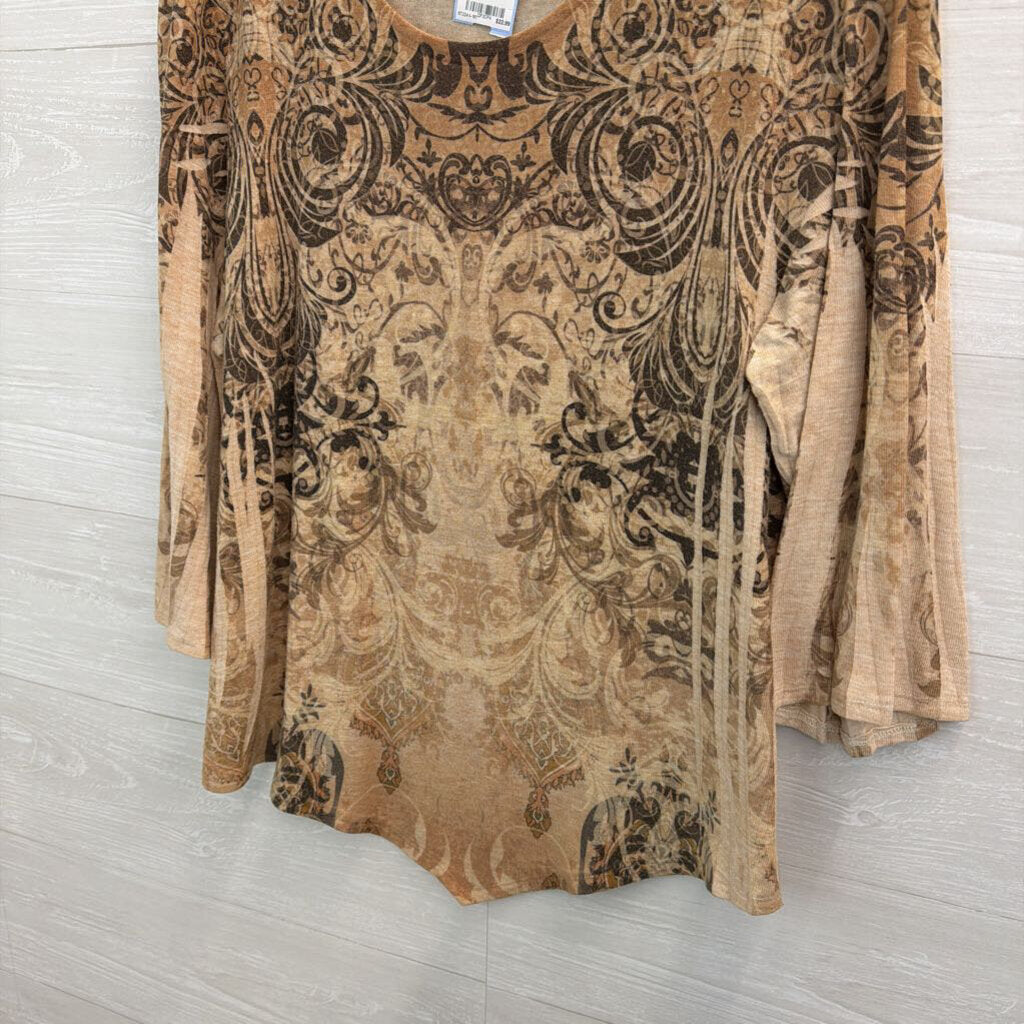 Origami Brown Print Long Sleeve Top Small