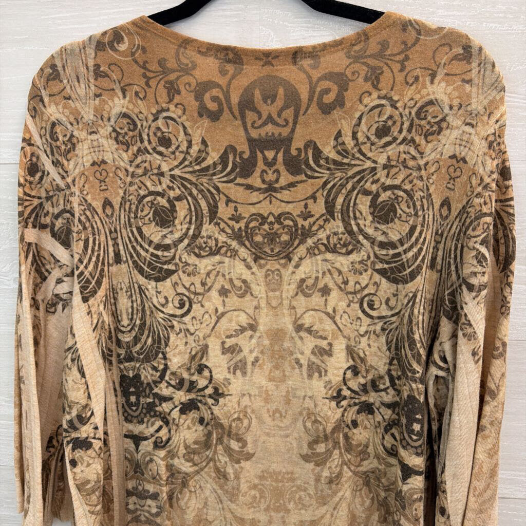Origami Brown Print Long Sleeve Top Small