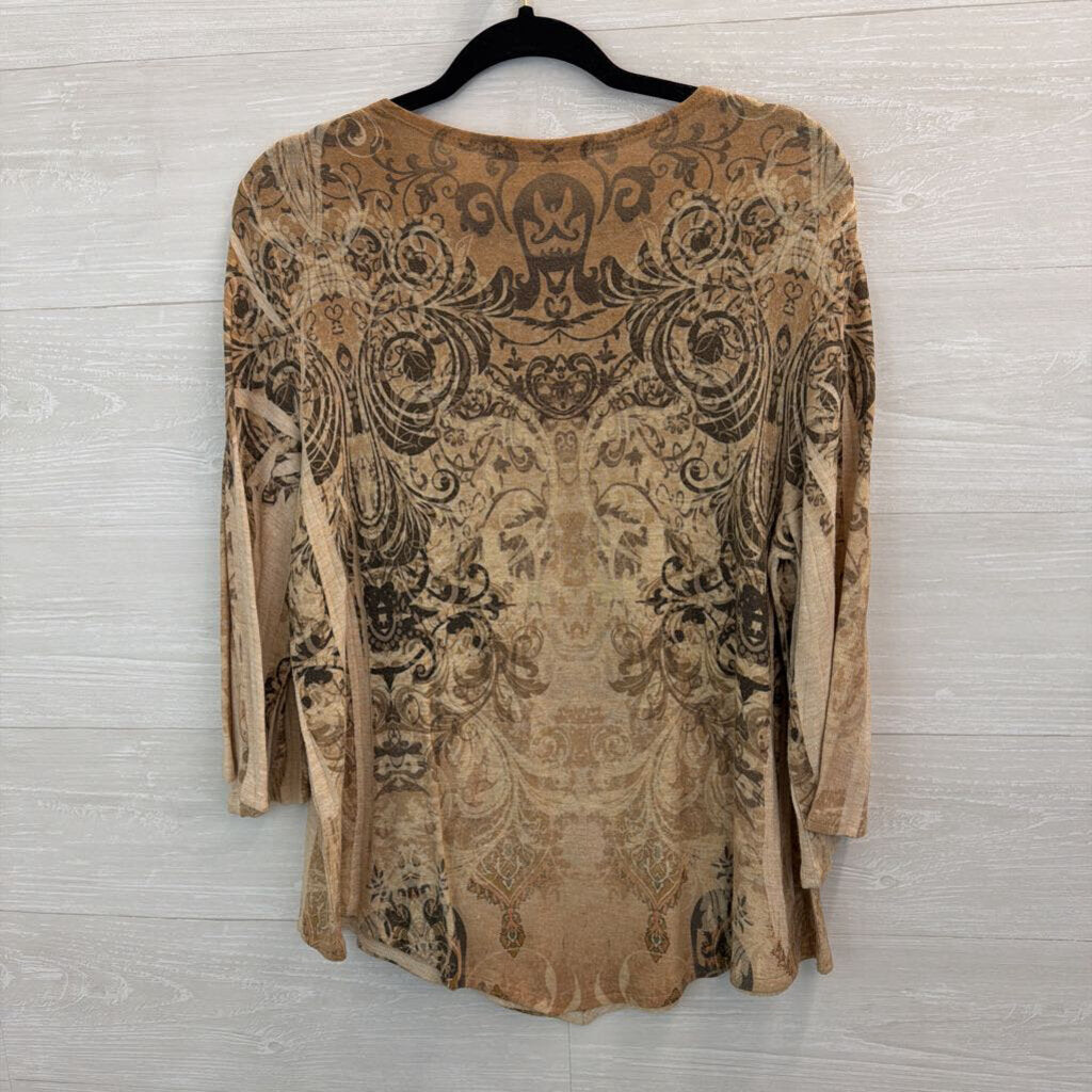 Origami Brown Print Long Sleeve Top Small