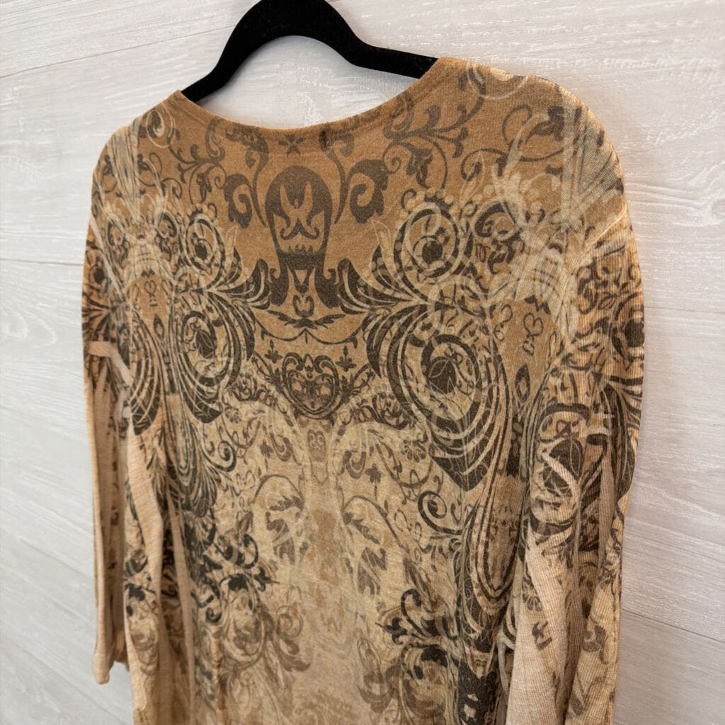 Origami Brown Print Long Sleeve Top Small