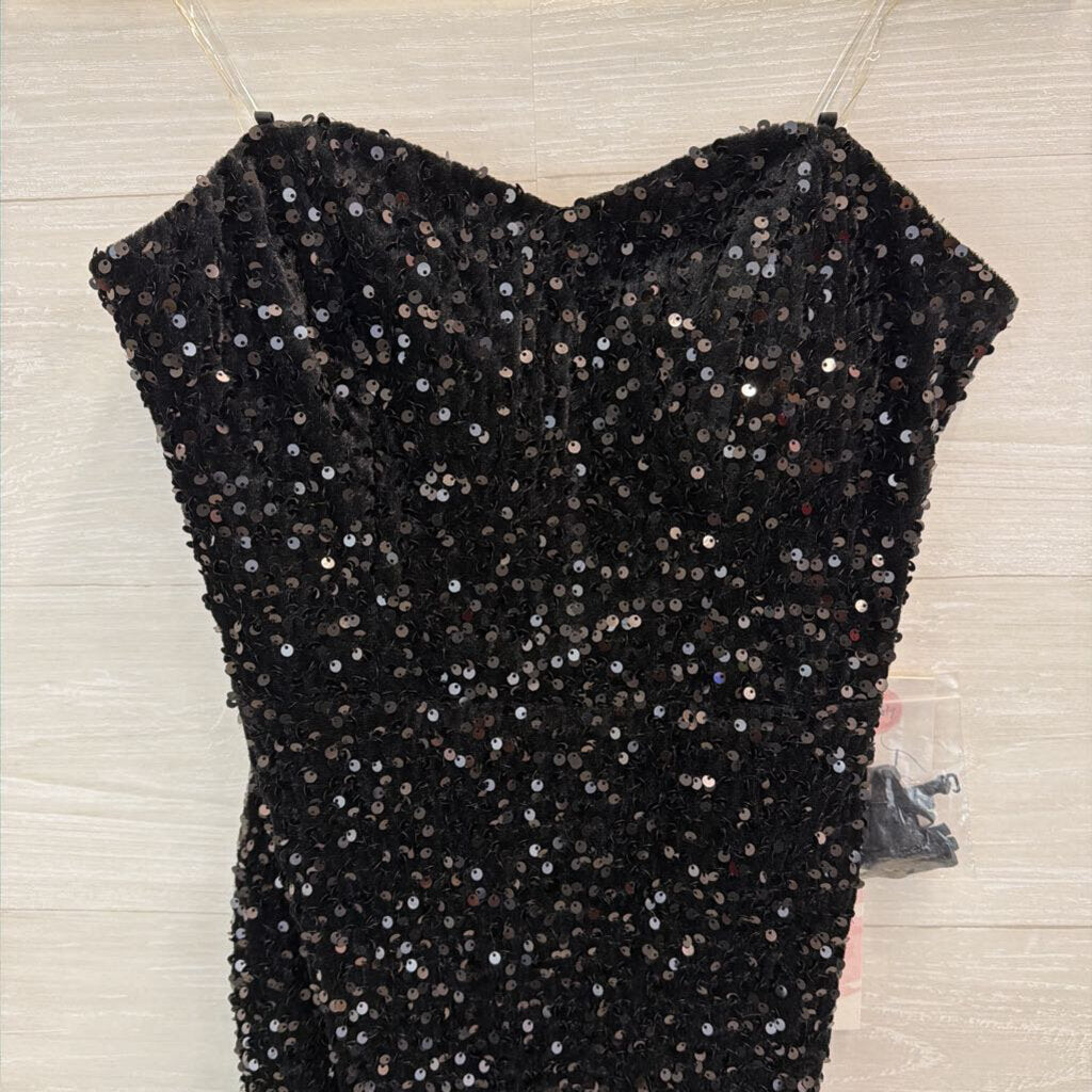 Crystal Sky Black Sequin Strapless Dress Medium