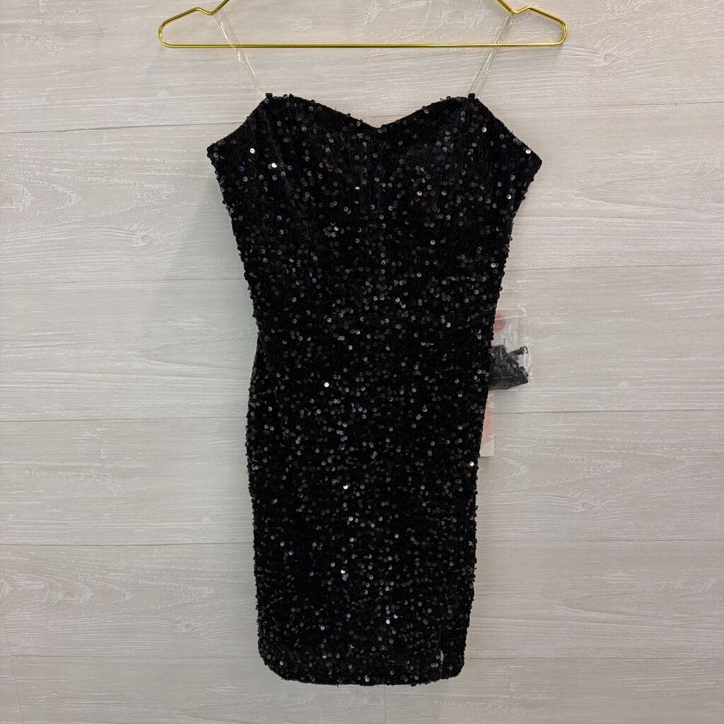 Crystal Sky Black Sequin Strapless Dress Medium