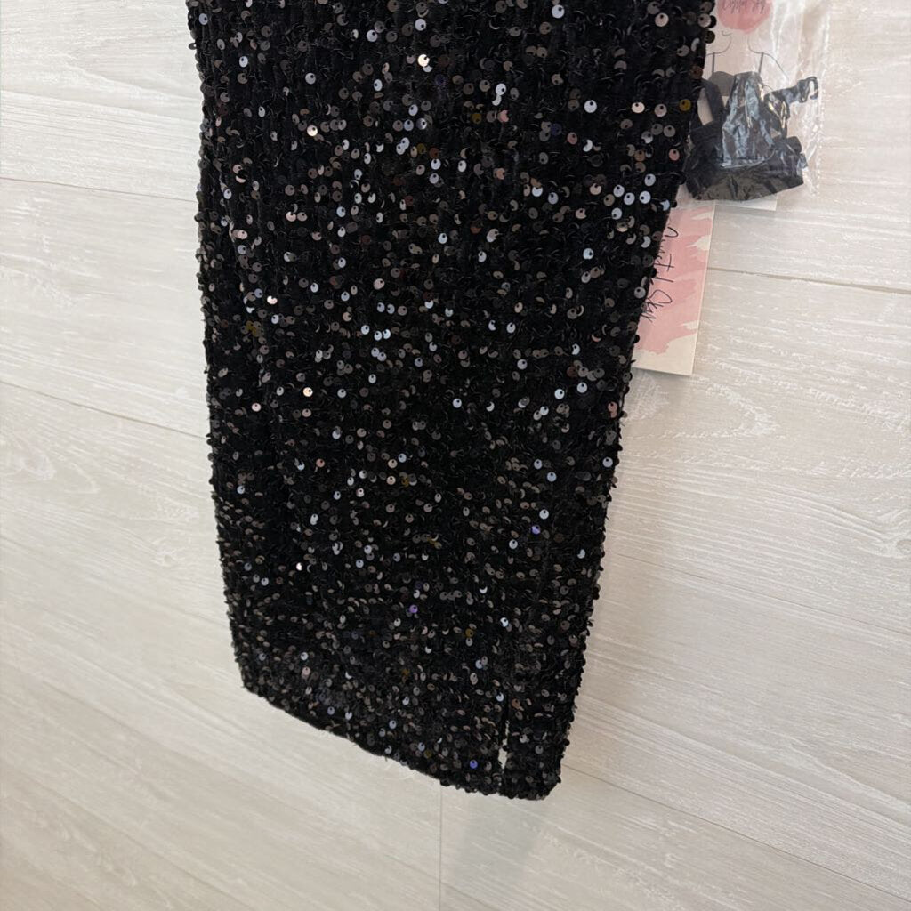 Crystal Sky Black Sequin Strapless Dress Medium