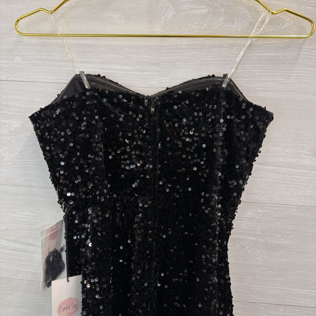 Crystal Sky Black Sequin Strapless Dress Medium