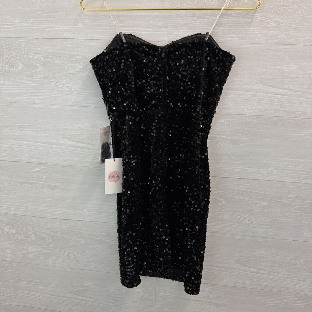 Crystal Sky Black Sequin Strapless Dress Medium