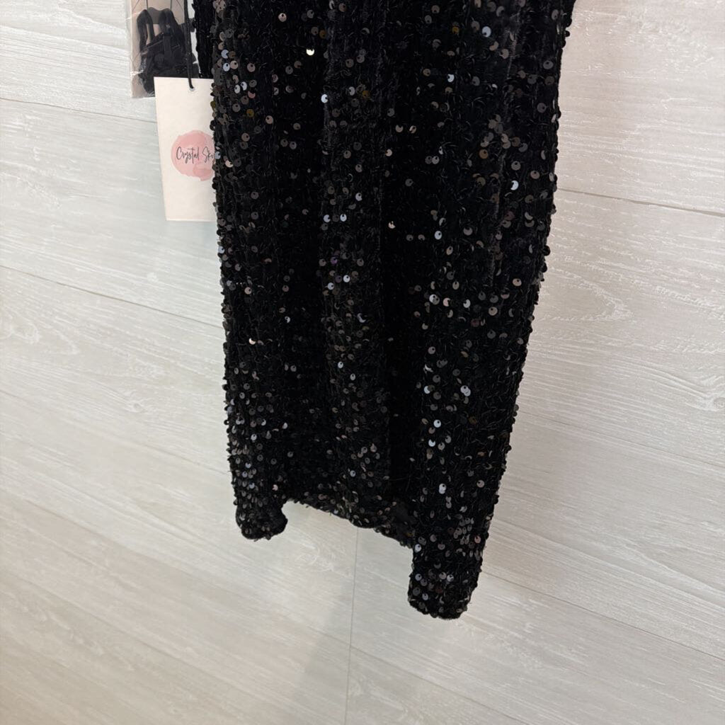 Crystal Sky Black Sequin Strapless Dress Medium