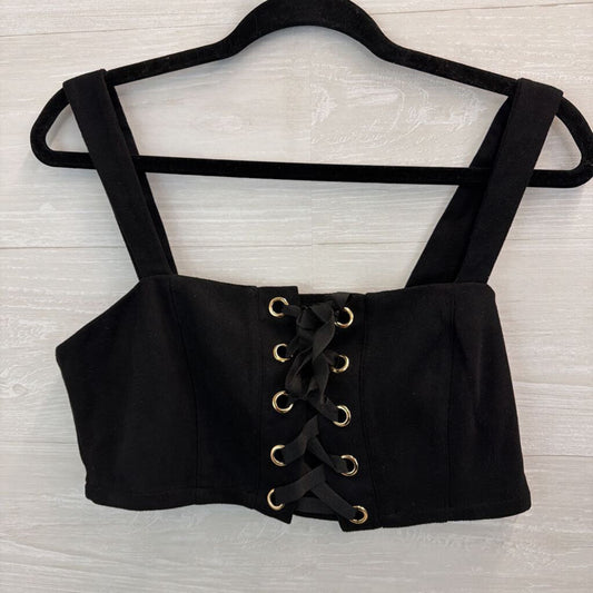 Black Cropped Lace Up Front Tank Medium