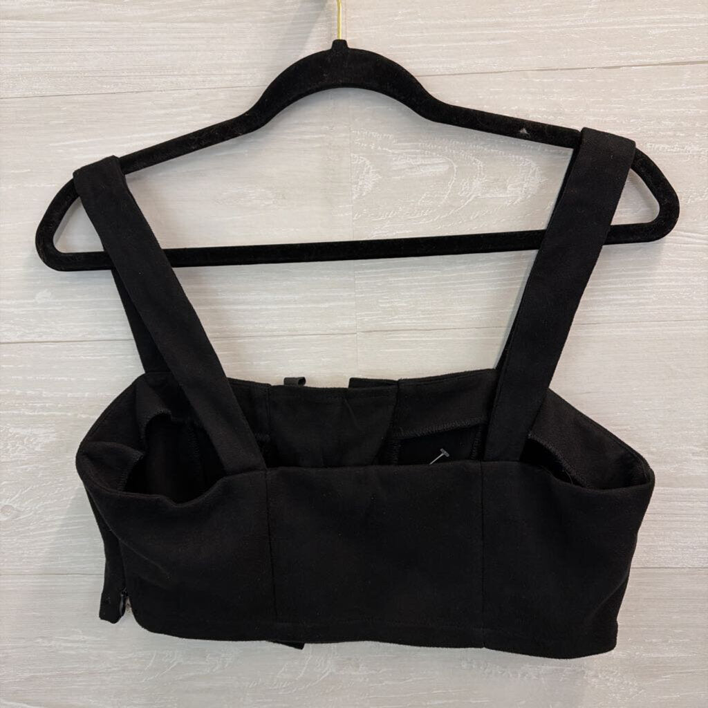 Black Cropped Lace Up Front Tank Medium