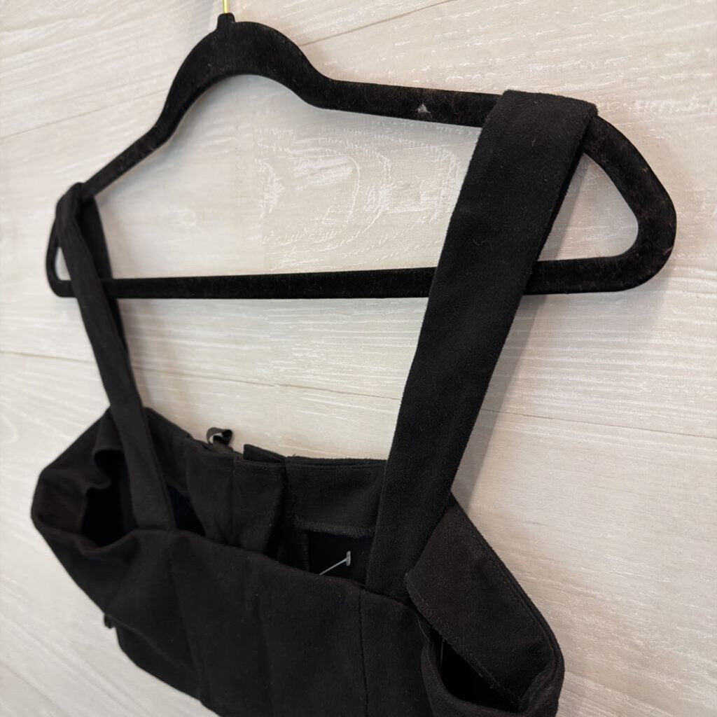 Black Cropped Lace Up Front Tank Medium