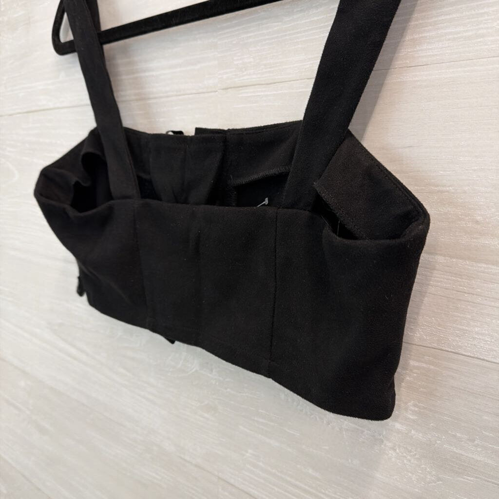 Black Cropped Lace Up Front Tank Medium