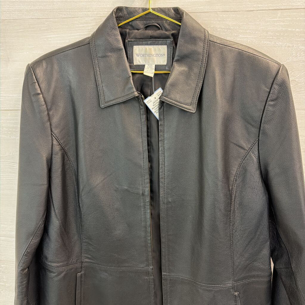 Worthington Black Leather Zip Up Jacket Extra Large Petite