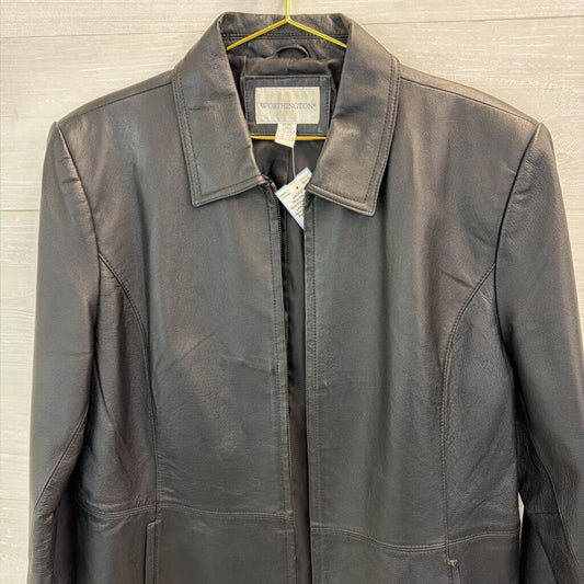 Worthington Black Leather Zip Up Jacket Extra Large Petite
