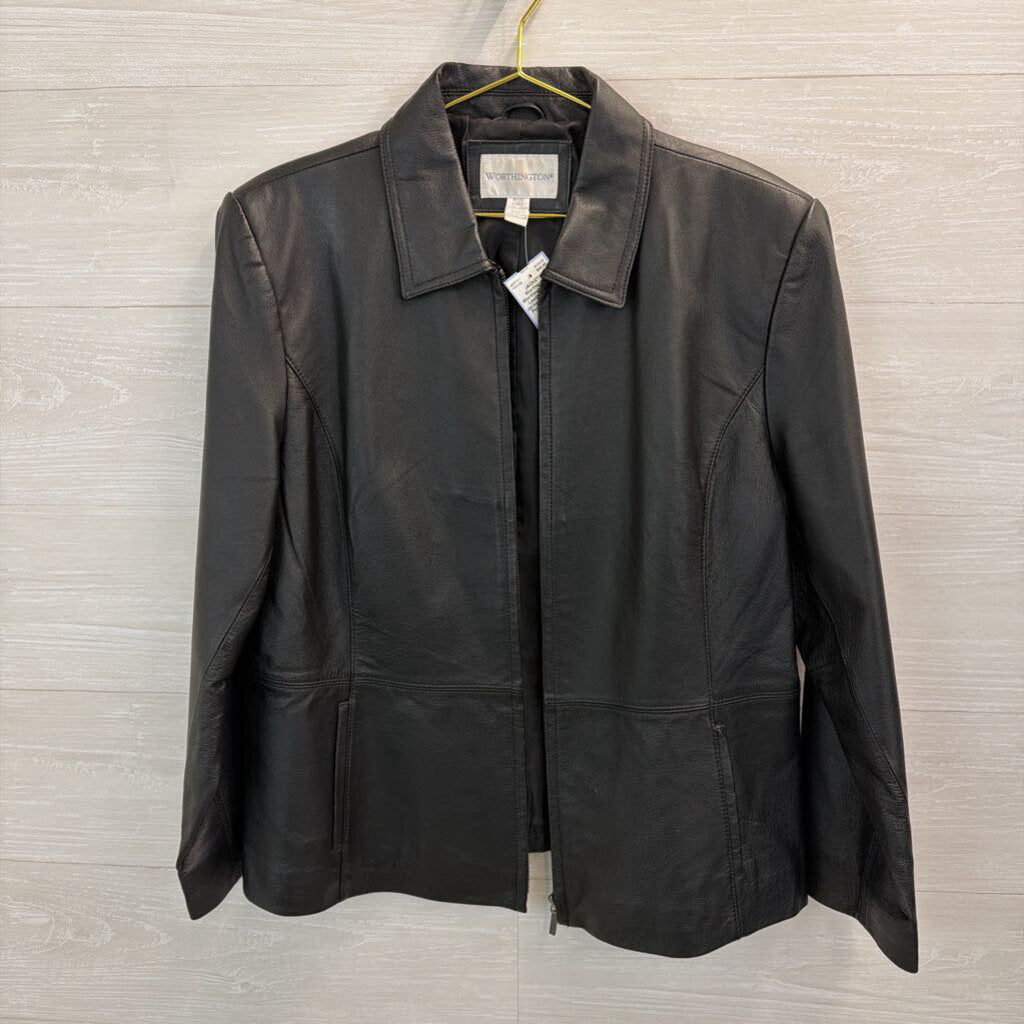 Worthington Black Leather Zip Up Jacket Extra Large Petite