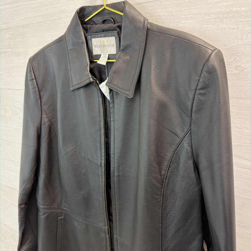 Worthington Black Leather Zip Up Jacket Extra Large Petite