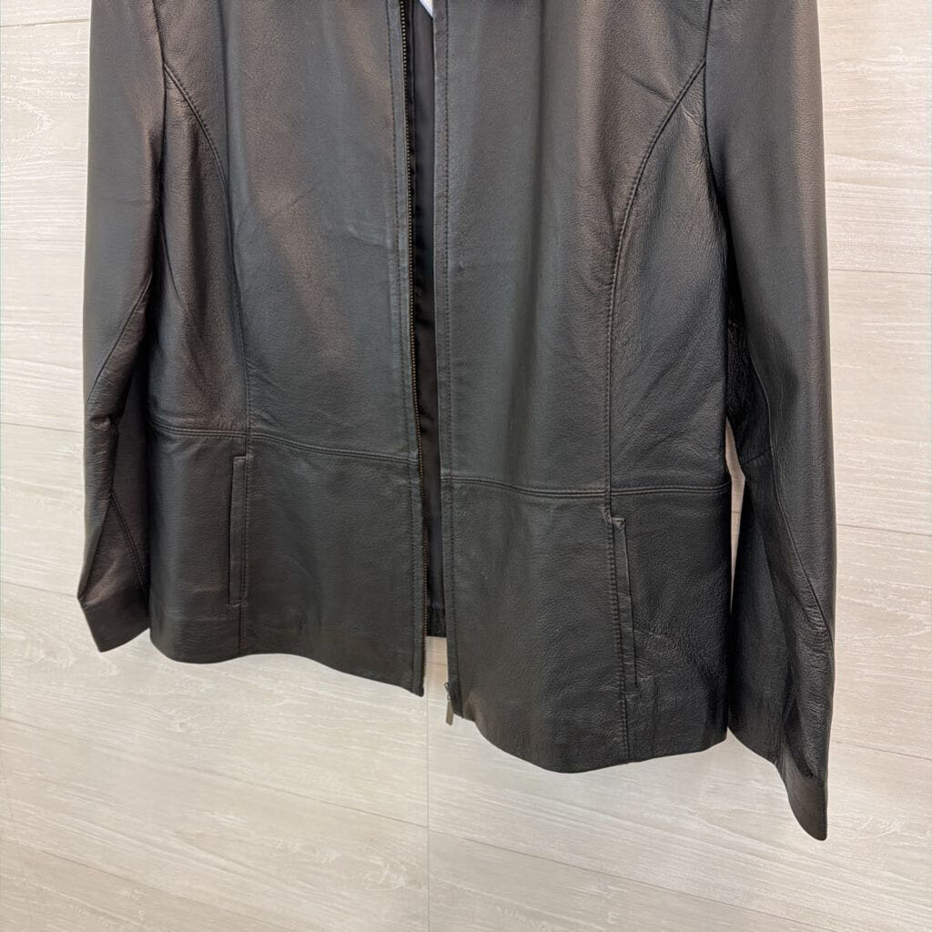 Worthington Black Leather Zip Up Jacket Extra Large Petite