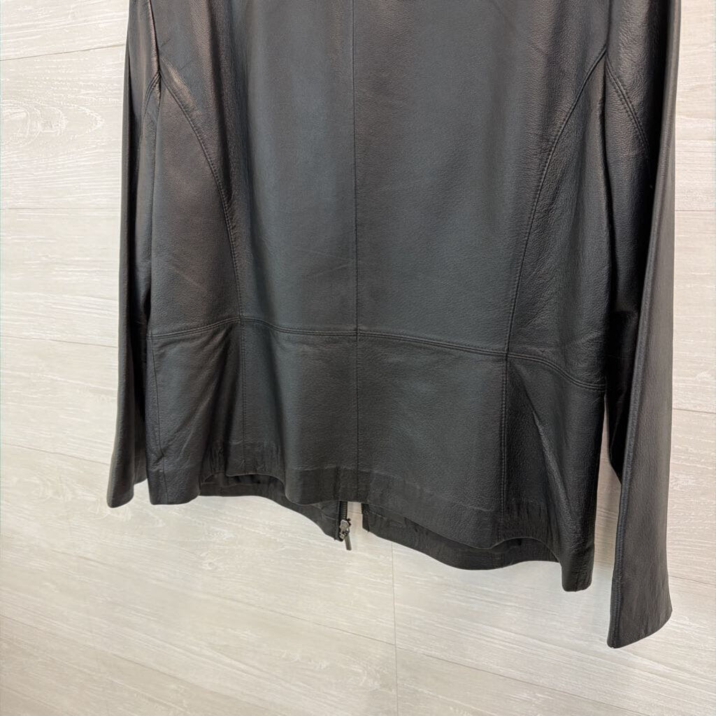 Worthington Black Leather Zip Up Jacket Extra Large Petite
