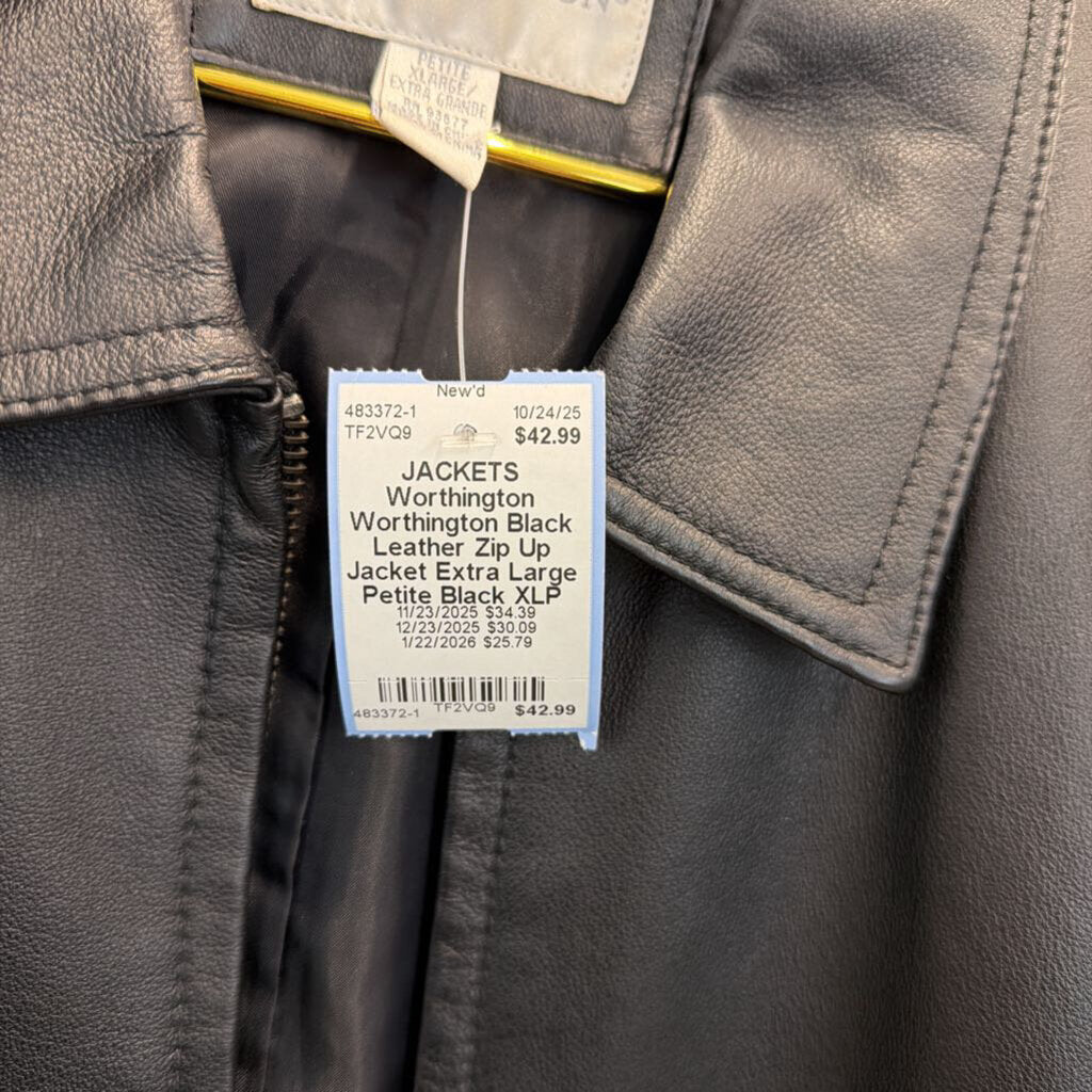 Worthington Black Leather Zip Up Jacket Extra Large Petite