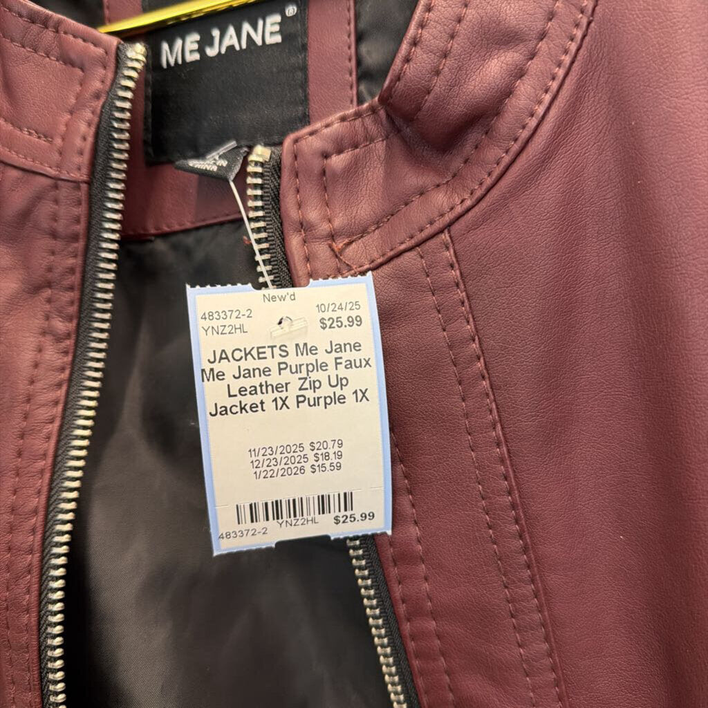 Me Jane Purple Faux Leather Zip Up Jacket 1X
