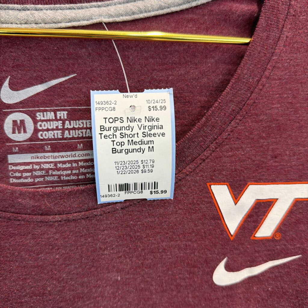 Nike Burgundy Virginia Tech Short Sleeve Top Medium