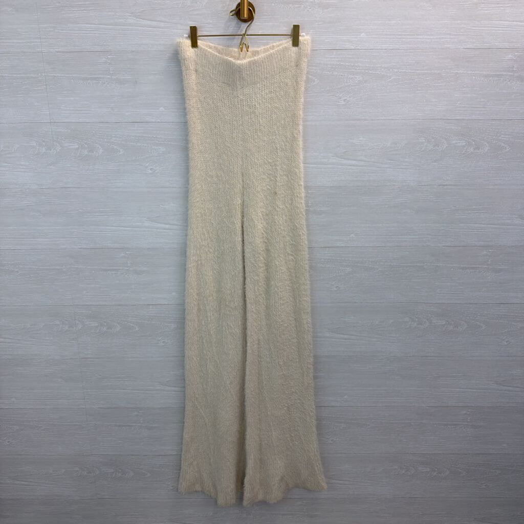 Nasty Gal Cream Soft Knit Sweater Flare Leg Strapless Jumpsuit Medium