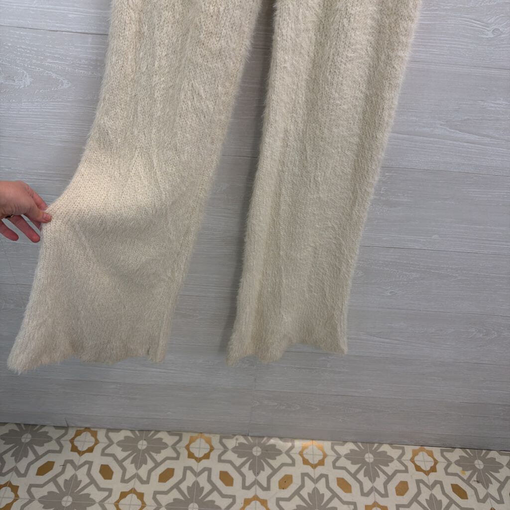 Nasty Gal Cream Soft Knit Sweater Flare Leg Strapless Jumpsuit Medium