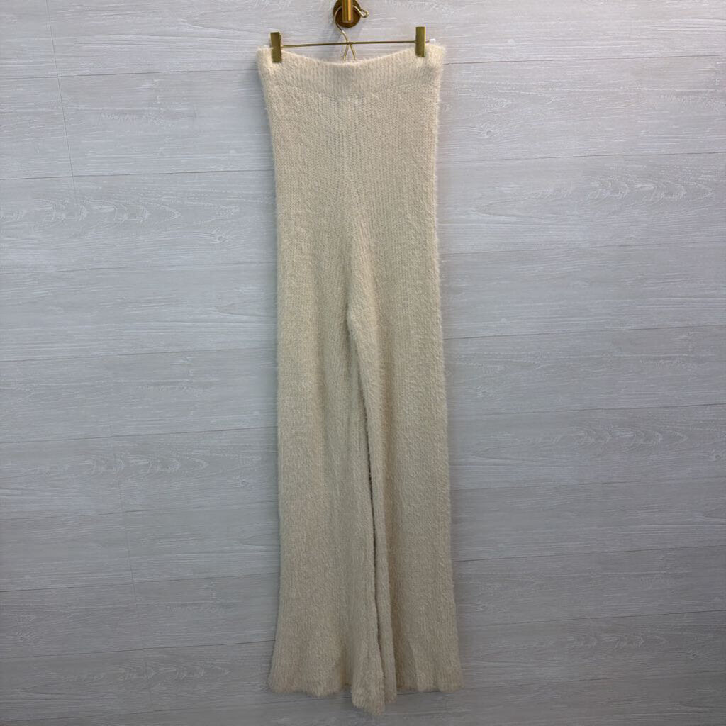 Nasty Gal Cream Soft Knit Sweater Flare Leg Strapless Jumpsuit Medium