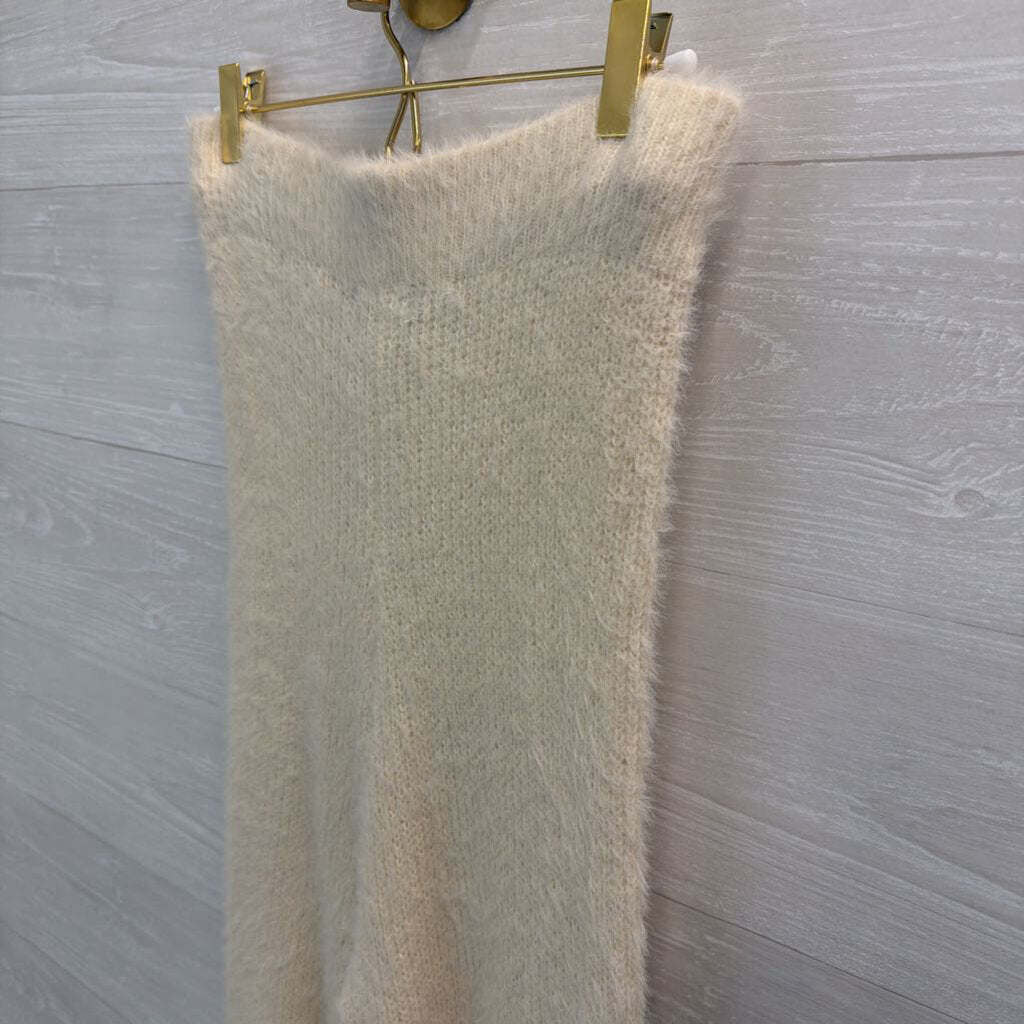 Nasty Gal Cream Soft Knit Sweater Flare Leg Strapless Jumpsuit Medium