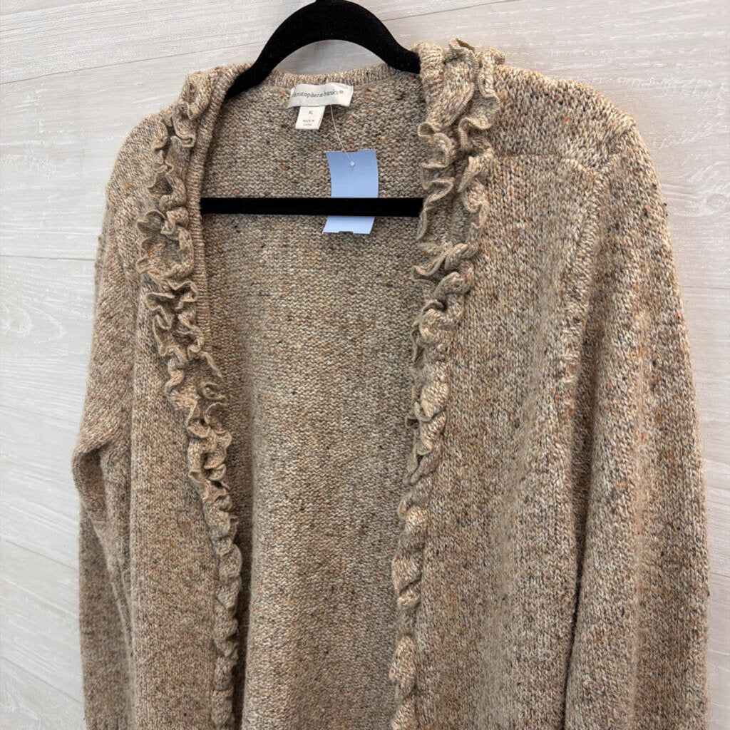 Christopher and Banks Brown Knit Ruffle Trim Cardigan Sweater Extra Large