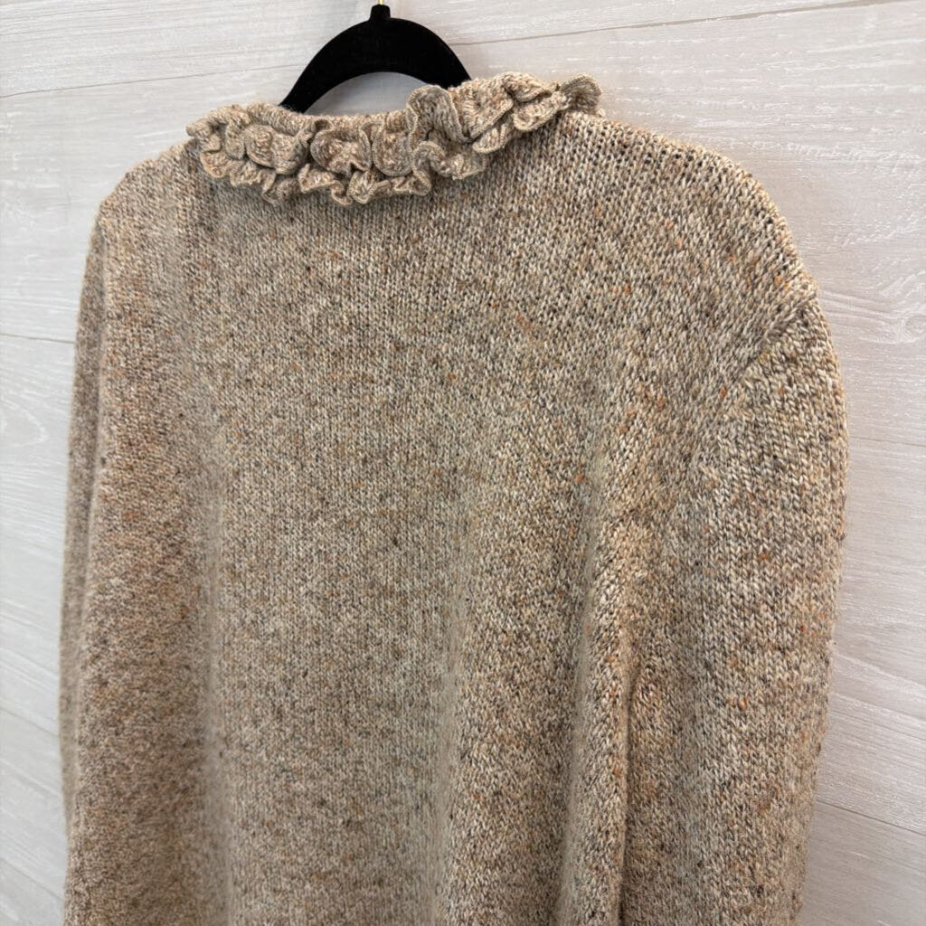 Christopher and Banks Brown Knit Ruffle Trim Cardigan Sweater Extra Large