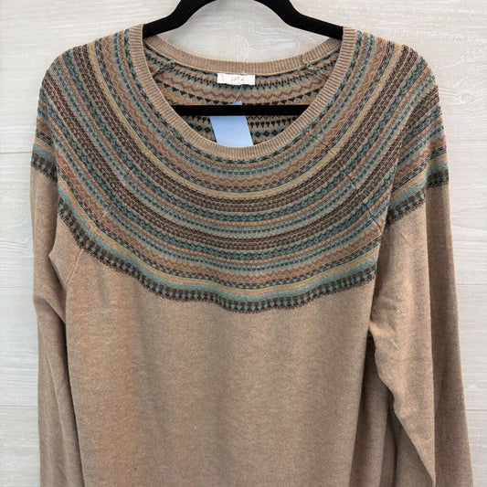 J Jill Brown/ Blue Striped Neckline Long Sleeve Sweater Top Large