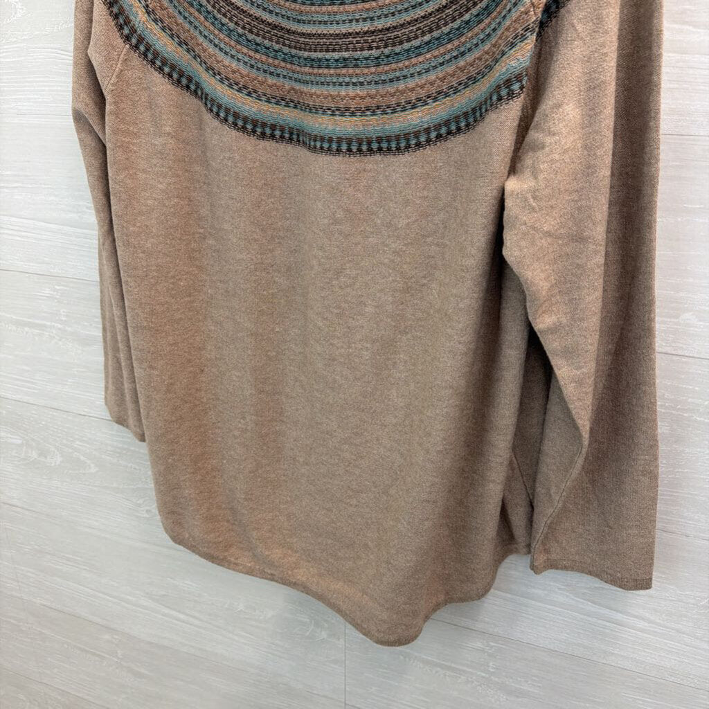 J Jill Brown/ Blue Striped Neckline Long Sleeve Sweater Top Large