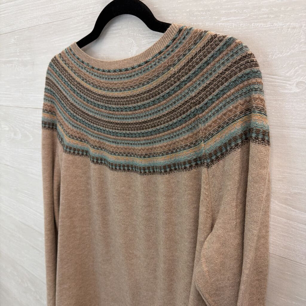 J Jill Brown/ Blue Striped Neckline Long Sleeve Sweater Top Large