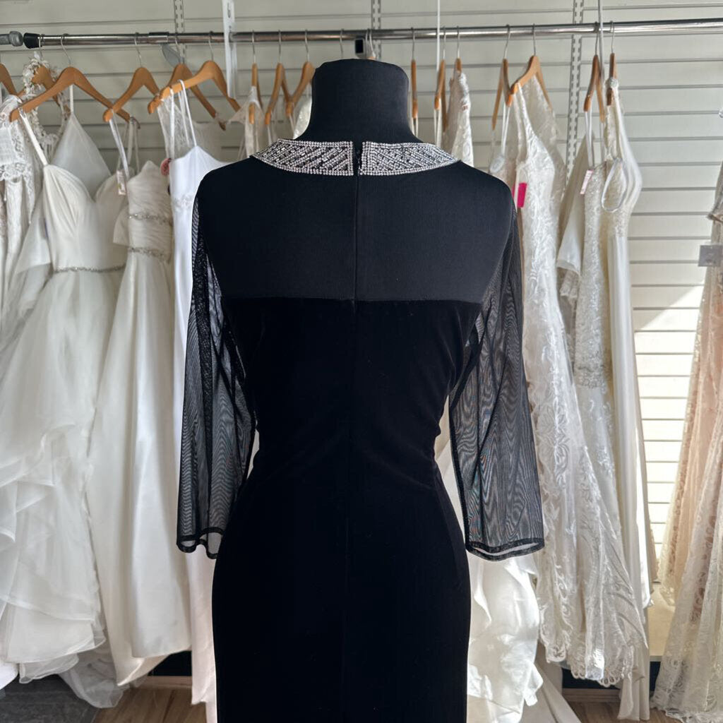 Alex Evenings Black Velvet Embellished Neckline Long Sleeve Long Formal Dress 14