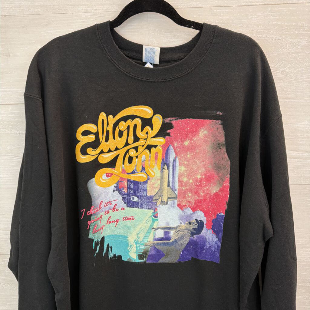 Black/ Multi Elton John Long Sleeve Fleece Lined Graphic Pullover 2XL