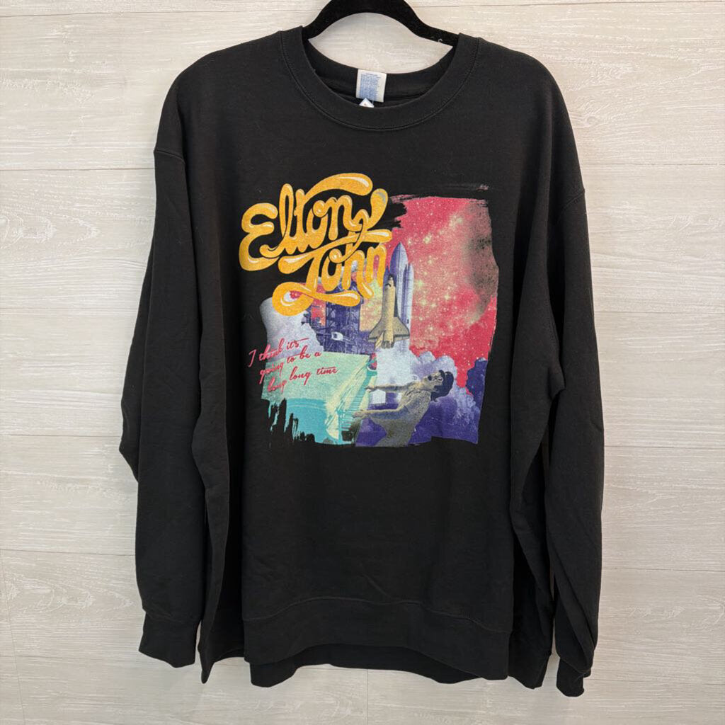 Black/ Multi Elton John Long Sleeve Fleece Lined Graphic Pullover 2XL