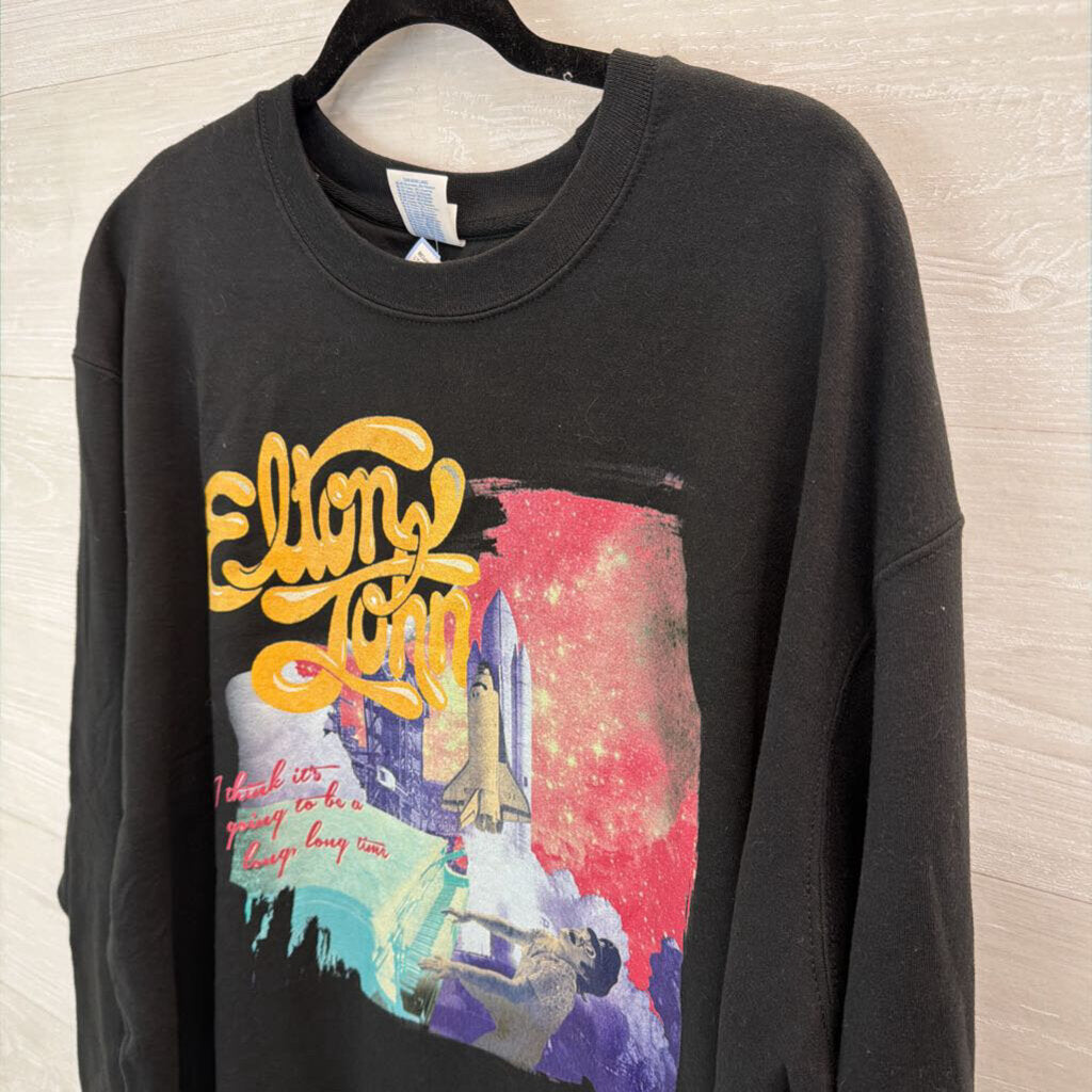 Black/ Multi Elton John Long Sleeve Fleece Lined Graphic Pullover 2XL