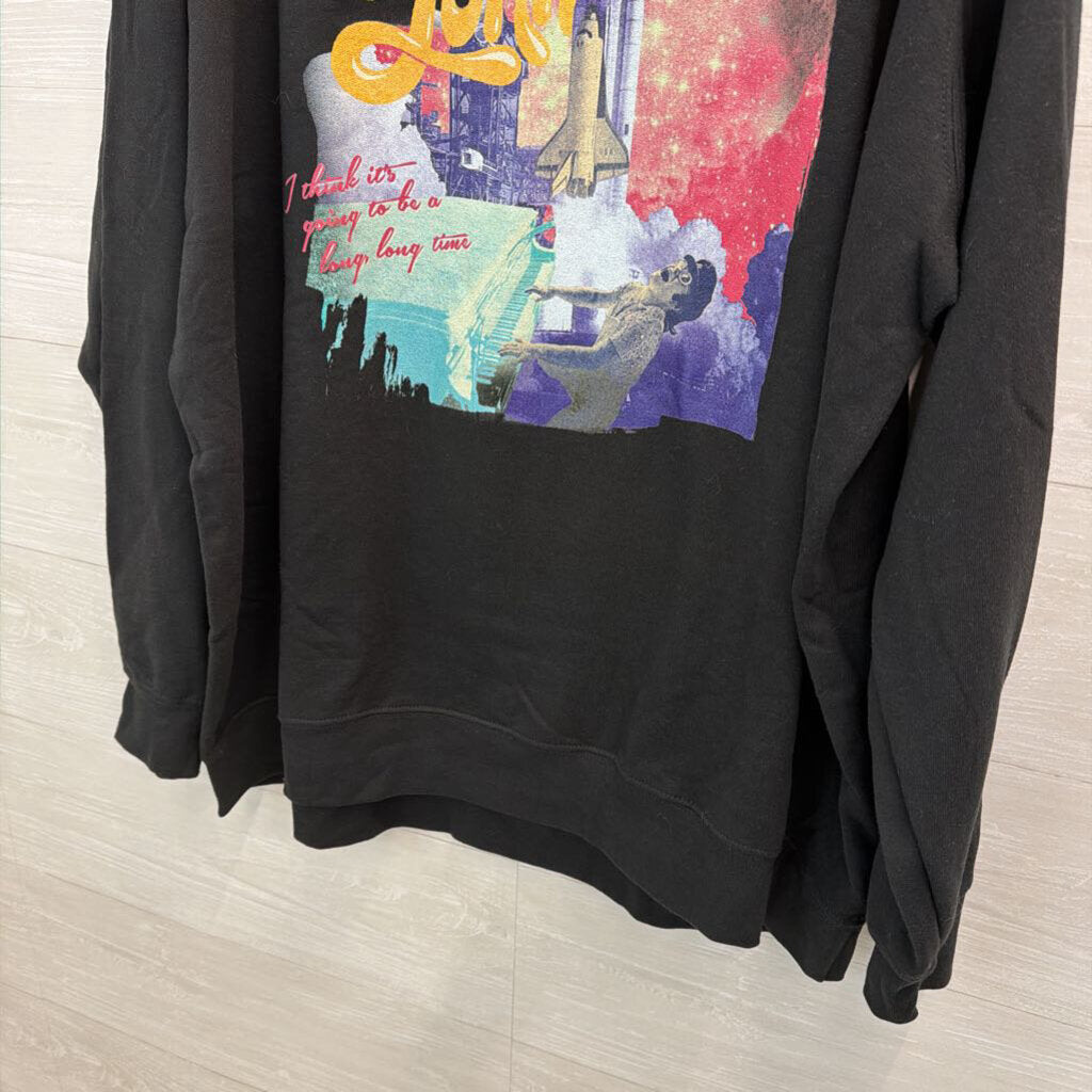 Black/ Multi Elton John Long Sleeve Fleece Lined Graphic Pullover 2XL