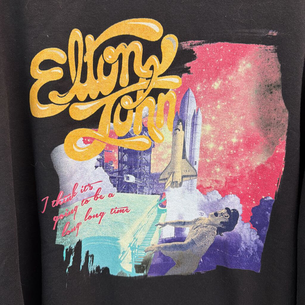 Black/ Multi Elton John Long Sleeve Fleece Lined Graphic Pullover 2XL
