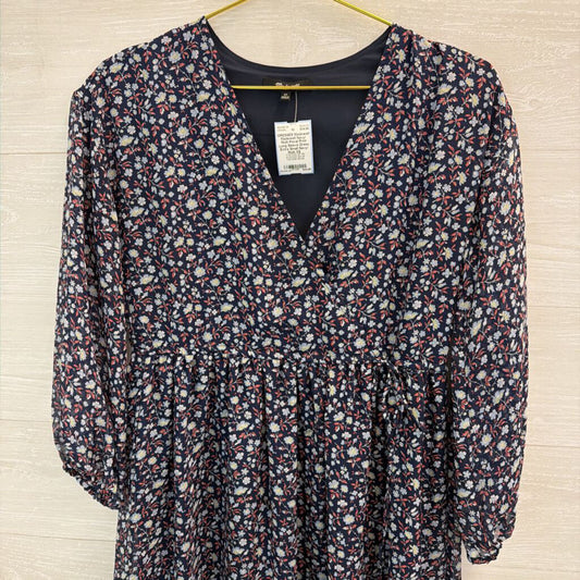 Madewell Navy/ Multi Floral Print Long Sleeve Dress Extra Small