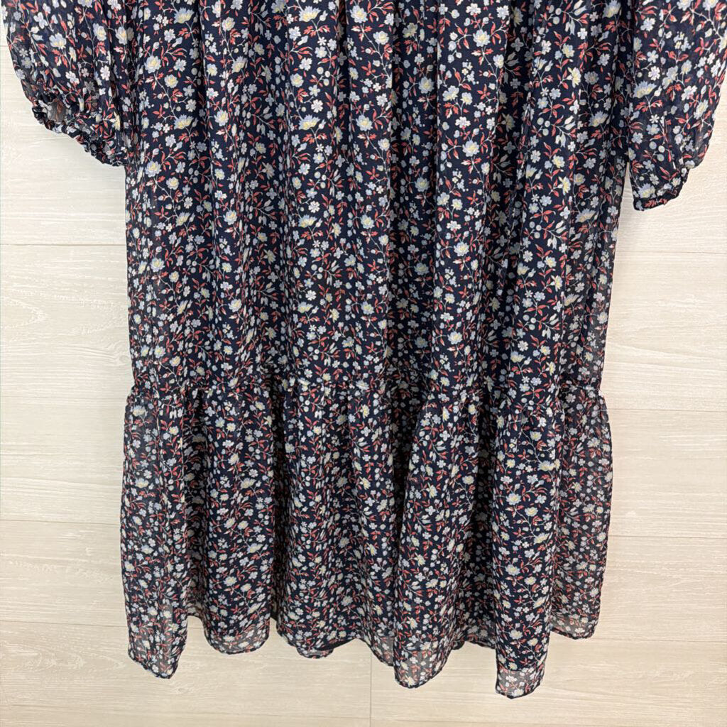Madewell Navy/ Multi Floral Print Long Sleeve Dress Extra Small