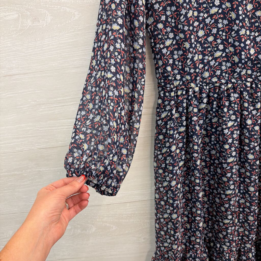 Madewell Navy/ Multi Floral Print Long Sleeve Dress Extra Small