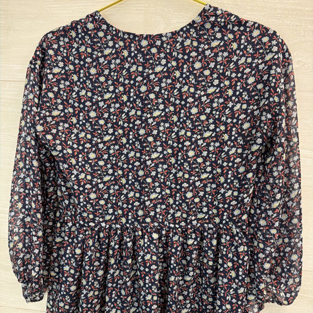 Madewell Navy/ Multi Floral Print Long Sleeve Dress Extra Small